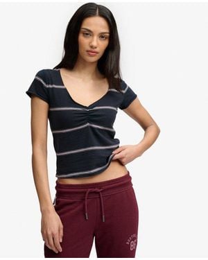 Superdry & Co Athletic Essentials Gathered Pattern Top - Blue