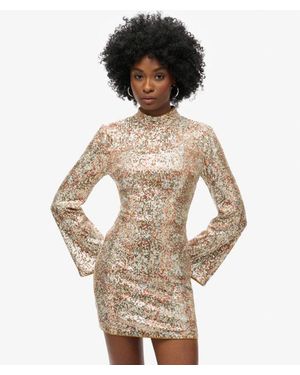 Superdry & Co Long-sleeved Printed Mini Dress - Metallic