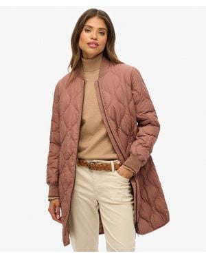 Superdry Longline Quilted Liner Jacket - Brown
