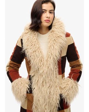 Superdry & Co Patchwork Long Afghan Coat - Brown