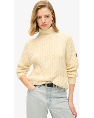 Superdry Cable Knit Slouchy Roll Neck Sweater - Natural