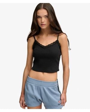 Superdry & Co Essential Lace Trim Cropped Cami Top - Black