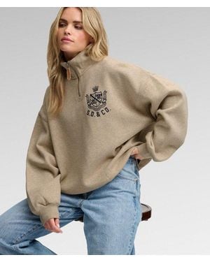 Superdry & Co Country Club Half Zip Sweatshirt - Natural