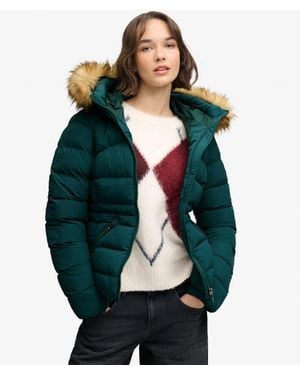 Superdry Fuji Gewatteerde Jas Met Capuchon En Imitatiebont - Groen
