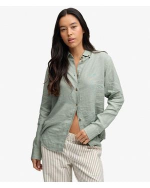 Superdry & Co Premium Linen Button Down Slim Shirt - Gray