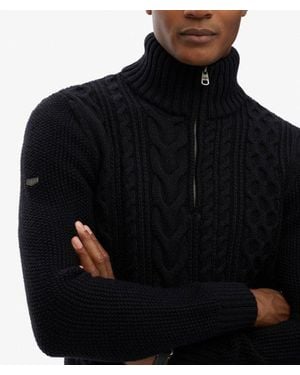 Superdry & Co Jacob Cable Knit Half Zip Jumper - Black