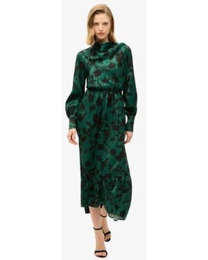 Superdry Floral Print Maxi Cowl Neck Jacquard Dress - Green