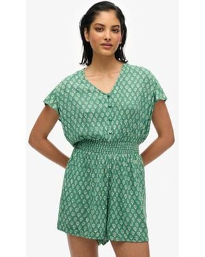 Superdry Short Sleeve Printed Playsuit - Green