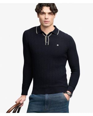 Superdry Knitted Tipped Long Sleeve Polo Top - Blue