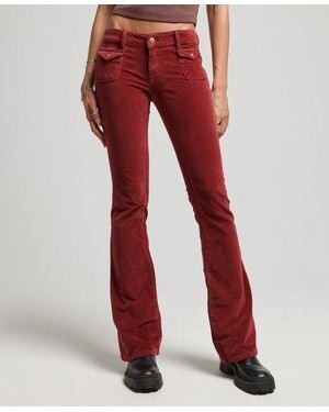 Superdry Low Rise Velvet Flare Jeans - Red