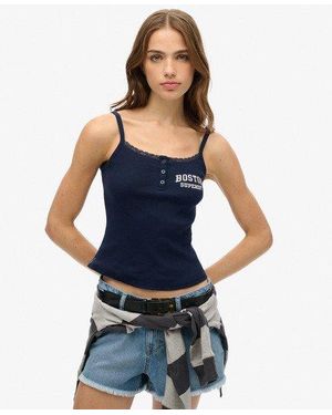 Superdry Athletic Essentials Camitop Met Knopen En Print - Blauw