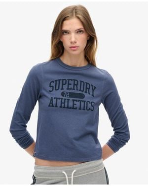 Superdry & Co Athletic Essentials Ringer Slim Crew Neck Long Sleeved Top - Blue