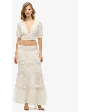 Superdry Ibiza Lace Mix Maxi Skirt - Natural