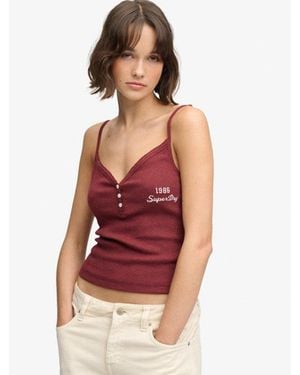 Superdry & Co Athletic Essentials Button Down Cami Top - Red