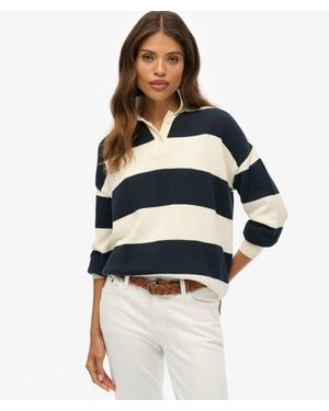 Superdry Slouchy Striped Rugby Knitted Jumper - Blue