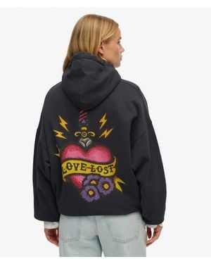 Superdry Old School Tattoo Oversized Zip Hoodie - Blue