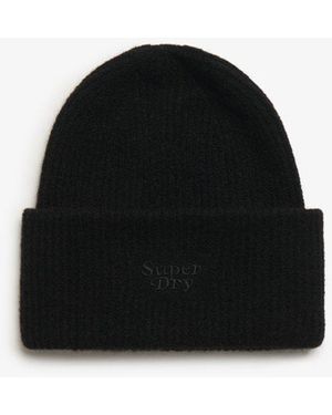 Superdry Soft Rib Knit Beanie Hat - Black