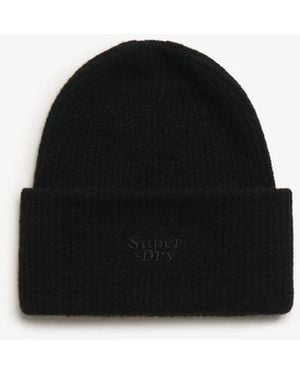Superdry Soft Rib Knit Beanie Hat - Black