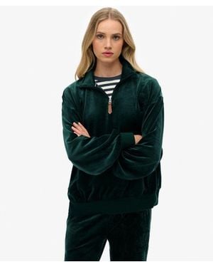 Superdry & Co Country Club Velour Quarter Zip - Green