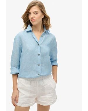 Superdry Casual Linen Boyfriend Shirt - Blue