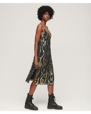 Superdry Metallic Midi Slip Dress - Natural