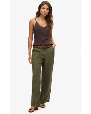 Superdry Linen Low Rise Pants - Green