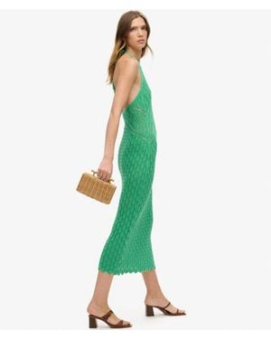 Superdry Cotton Crochet Halter Maxi Dress - Green