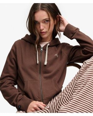 Superdry & Co Athletic Essentials Printed Crop Zip Hoodie - Brown