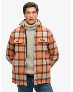 Superdry Fleece-Lined Wool Check Overshirt Roderick Check - Orange