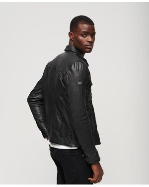 Superdry Classic Seventies Leather Jacket - Black