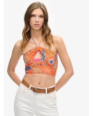 Superdry & Co Crop Cut Out Woven Top - Orange