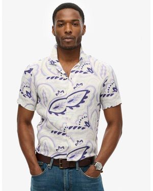 Superdry & Co Open Collar Printed Linen Shirt - Grey