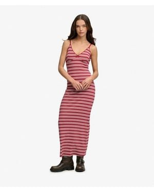 Superdry Stripe Ribbed Jersey Maxi Dress - Red