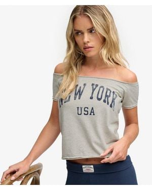 Superdry & Co Graphic Bardot Short Sleeve Top - Grey