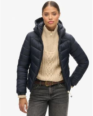Superdry Ladies Slim Fit Chevron Hooded Fuji Padded Jacket - Blue