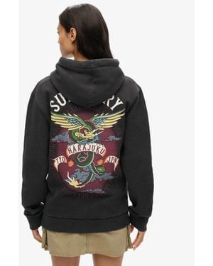Superdry Oversized Tattoo Graphic Hoodie - Black