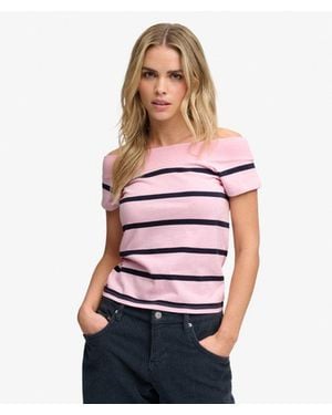 Superdry & Co Athletic Off Shoulder Pattern Top - Red