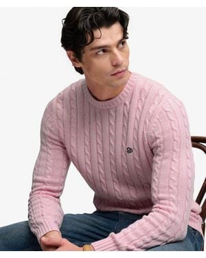 Superdry & Co Cotton Cable Knit Crew Sweater - Pink