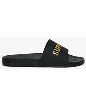 Superdry & Co Premium Metallic Pool Sliders - Black
