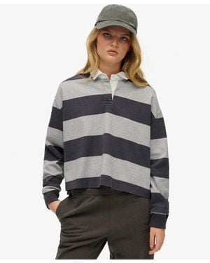 Superdry Athletic Essentials Stripe Rugby Top - Grey