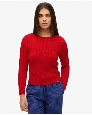 Superdry Femme Pull À Torsades Fines Essentials Taille - Rouge
