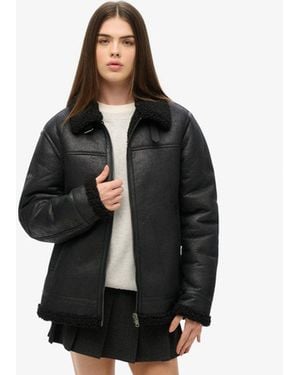 Superdry & Co Oversized Faux Shearling Aviator Jacket - Black