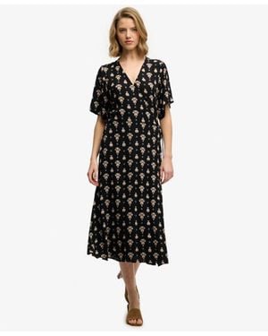 Superdry & Co Printed Wrap Midi Dress - Black