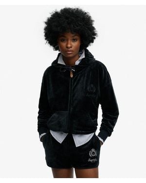 Superdry Femme Sweat À Capuche Country Club En Velours Taille - Noir
