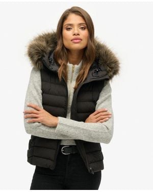 Superdry Fuji Faux Fur Hooded Gilet - Black