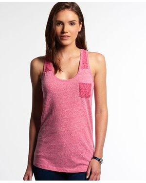 Superdry Super Sewn Rugged Lace Pocket Vest Top Rugged Rose - Pink