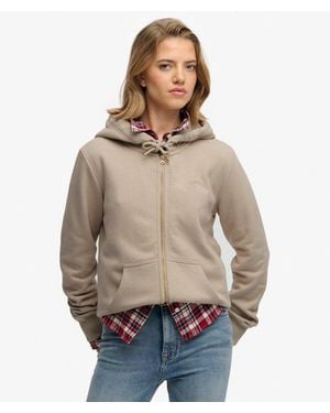 Superdry Essential Logo Zip Hoodie Half Brushed - Natural