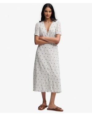 Superdry Printed Button Short Sleeve Midi Tea Dress - White