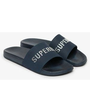 Superdry & Co Premium Metallic Pool Sliders - Blue