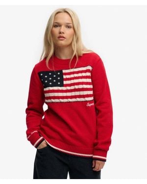 Superdry Athletic Essentials Americana Flag Crew Knit - Red